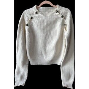 Chloé Cream Merino Wool Ribbed Knit Button Sweater, French Equestrian Style, Aut